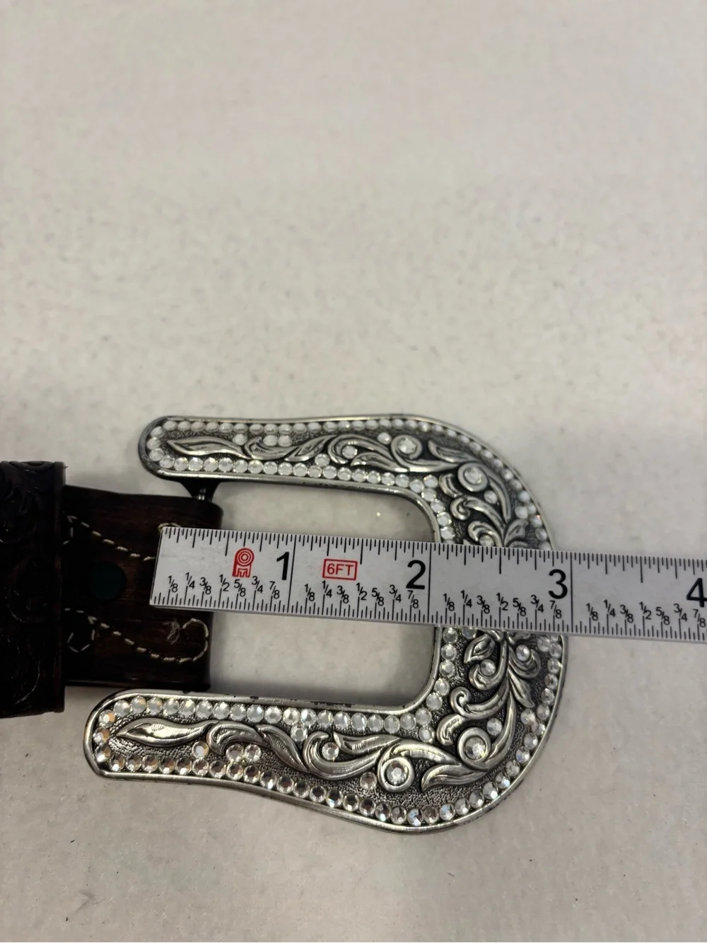 Justin 125 Year Western Leather Belt Rhinestone Buckle Floral Size 40